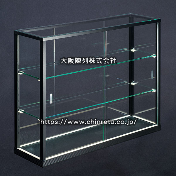 当社特製の薄型アルミ枠ガラスショーケースのカスタマイズ例
