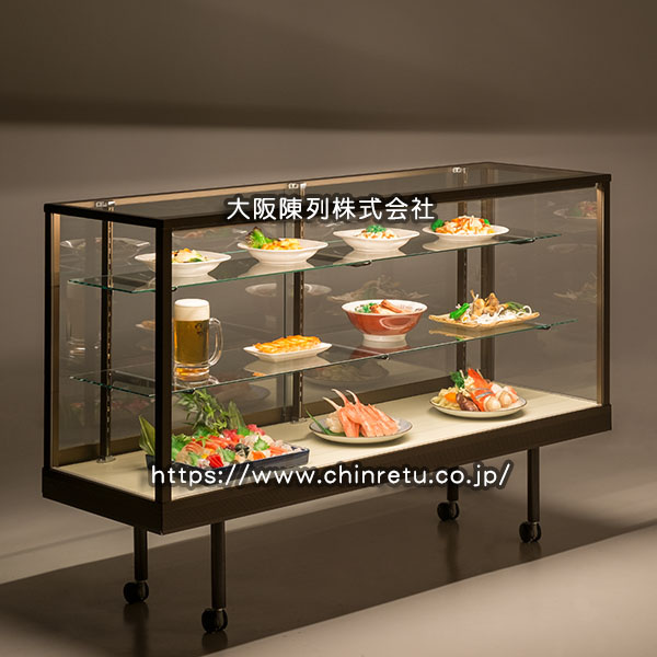 食品サンプル展示用／アルミ枠ガラスショーケースのご利用例
